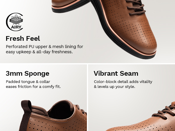 Men\'s Oxford Dress Shoes Breathable Perforated Leather Mesh Lace Up Men main image 2