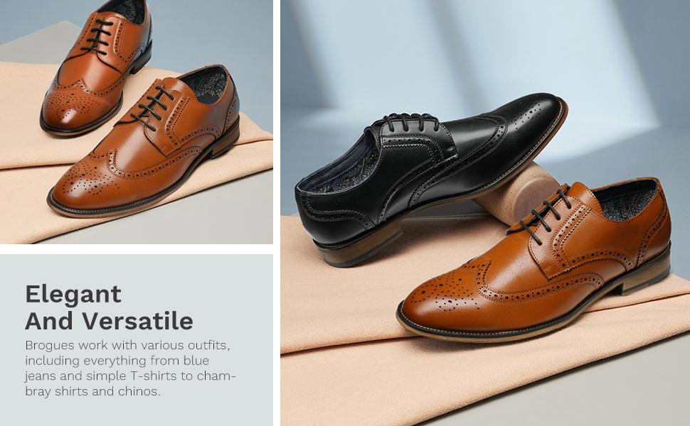 Men s Wide Wingtip Leather Dress Shoes Bruno Marc