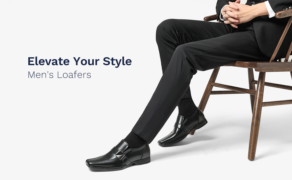 Men's Buckle Strap Dress Loafers | Square Toe Comfort Shoes