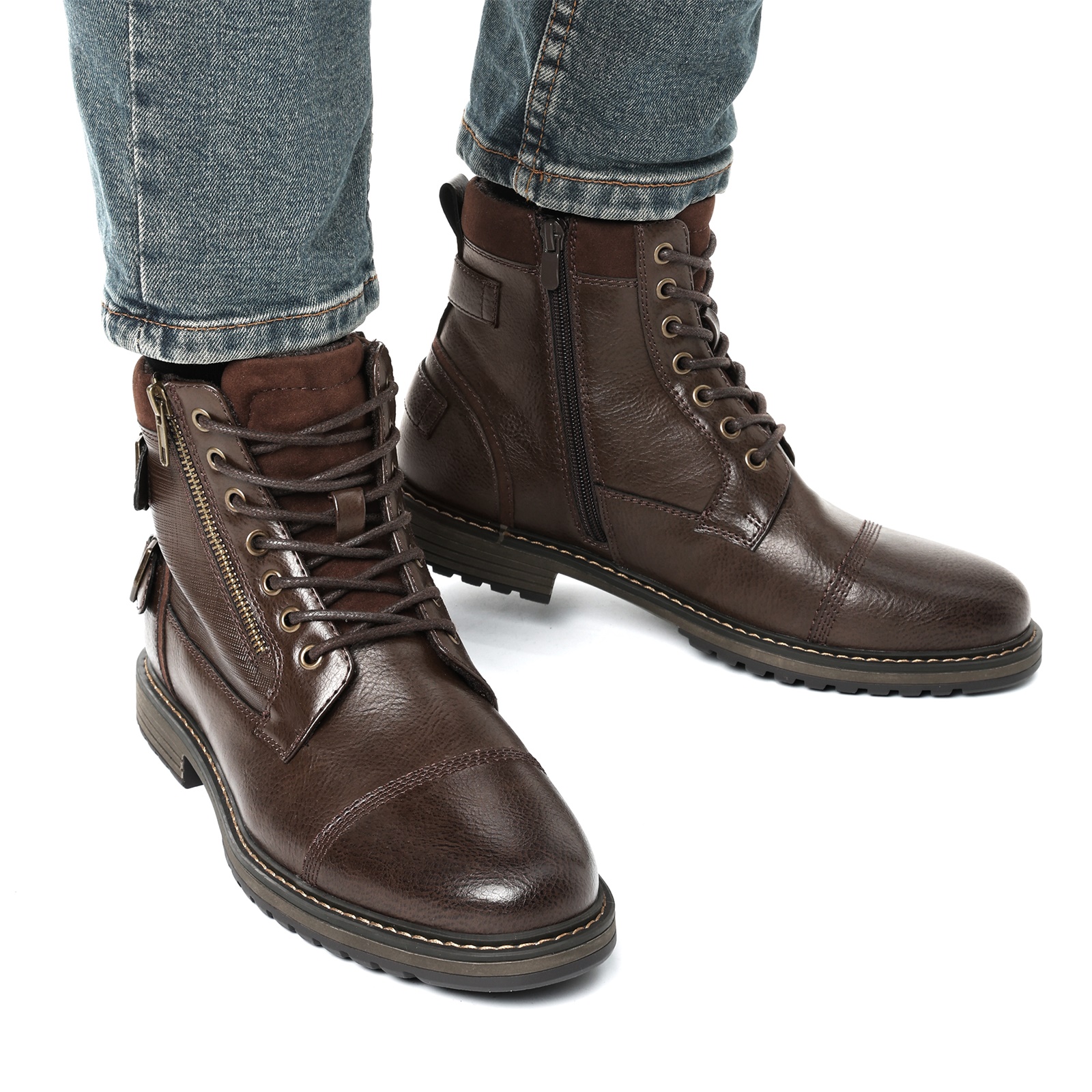 Brown Beige Marble Men's Boots