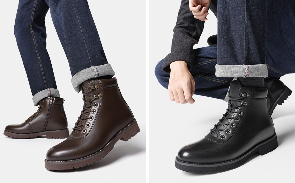 Men's Lace-Up Motorcycle Boots-Bruno Marc