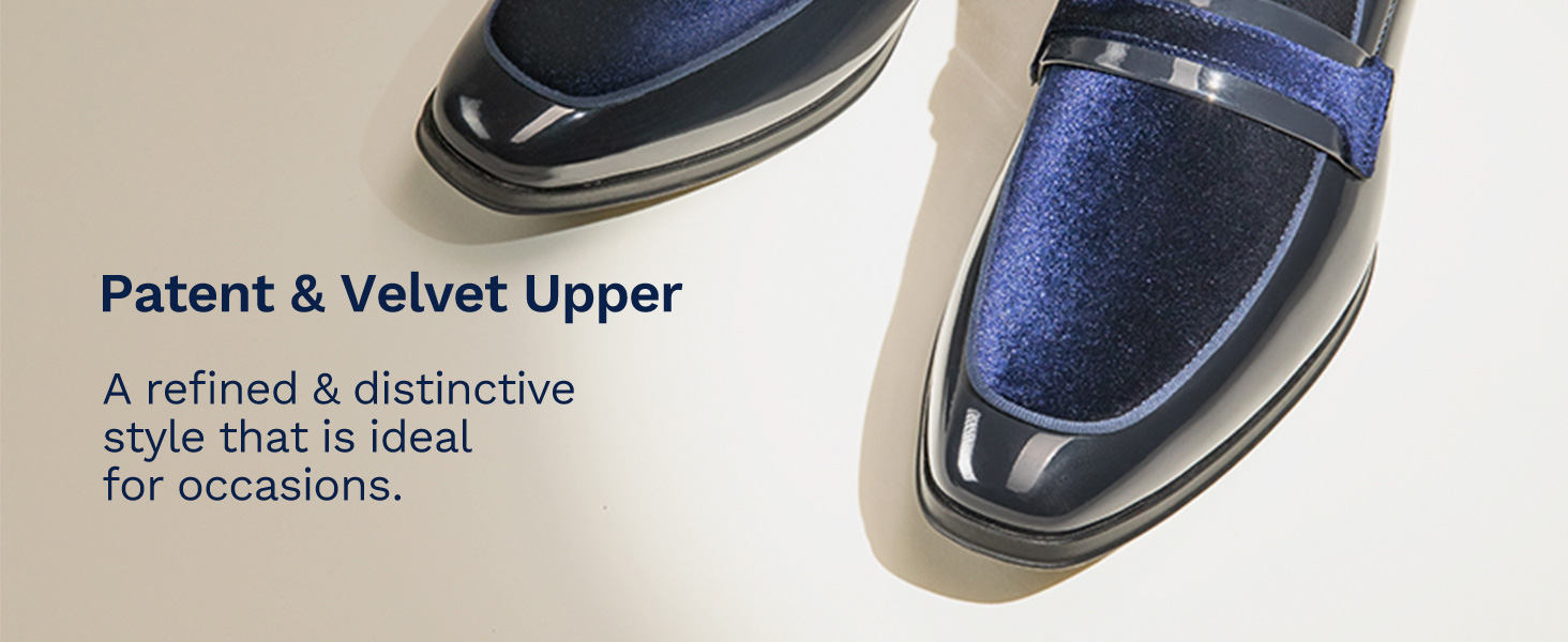 BLACK Men’s PU Leather Slip-On Loafers | Patent & Velvet Dress Shoes ...