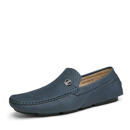 Mens blue leather slip on shoes sale
