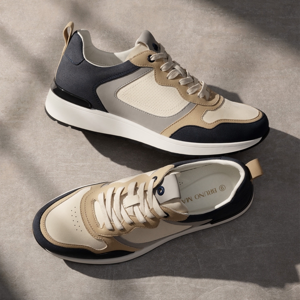 Men's Cushioned Fashion Sneakers - WHEAT/ DARK BLUE - 7