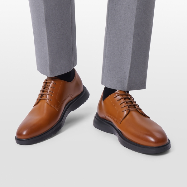 [MaxFlex Ease Polish] Men's Plain-Toe Lightweight Oxford Shoes - BROWN - 6