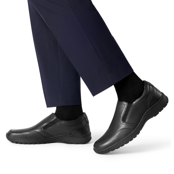Men's Comfortable Slip-On Vegan Leather Loafers - BLACK - 6