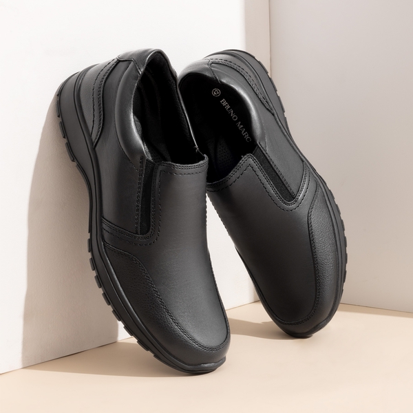 Men's Comfortable Slip-On Vegan Leather Loafers - BLACK - 7