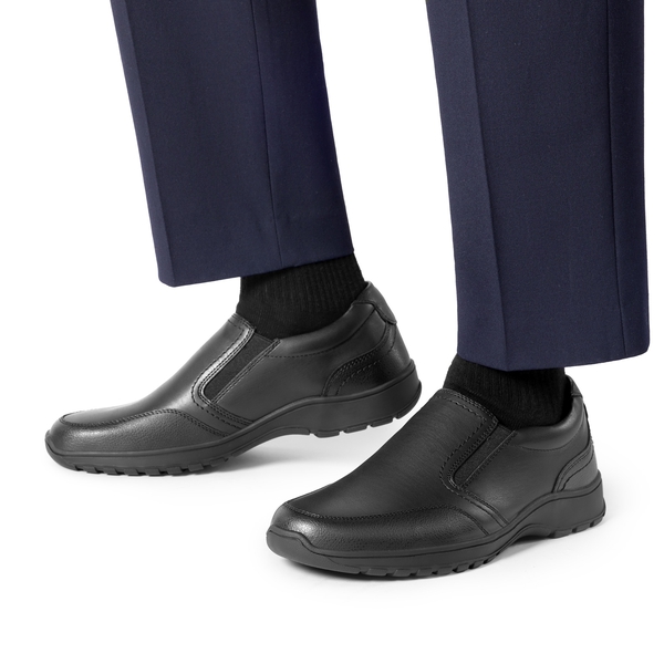 Men's Comfortable Slip-On Vegan Leather Loafers - BLACK - 5