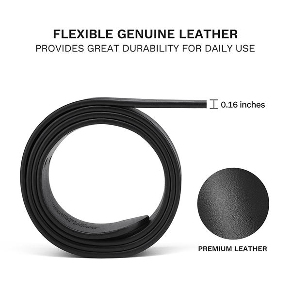 Men's Leather Double Prong Dress Belts - BLACK - 3