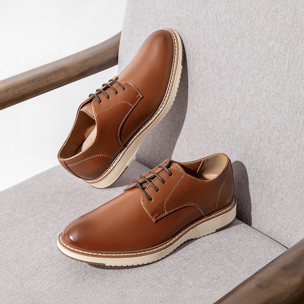 [CrossFlex Lite Polish] Men's Non-Slip Smart Casual Oxfords - BROWN - 1