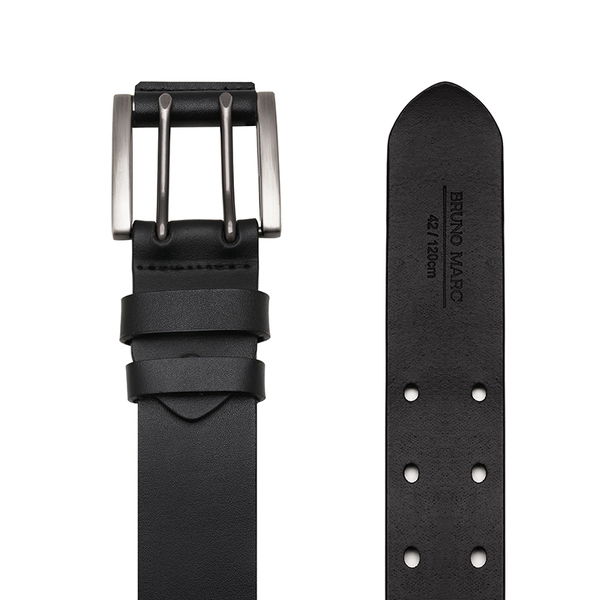 Men's Leather Double Prong Dress Belts - BLACK - 2