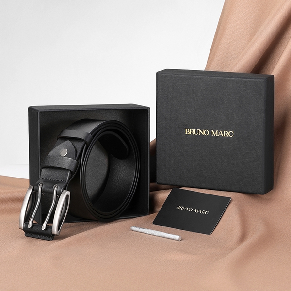 Men's Leather Double Prong Dress Belts - BLACK - 5