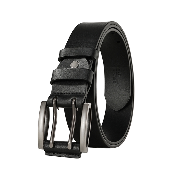 Men's Leather Double Prong Dress Belts - BLACK -  0