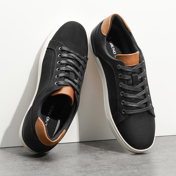 Men's Casual Canvas Sneakers - BLACK - 8