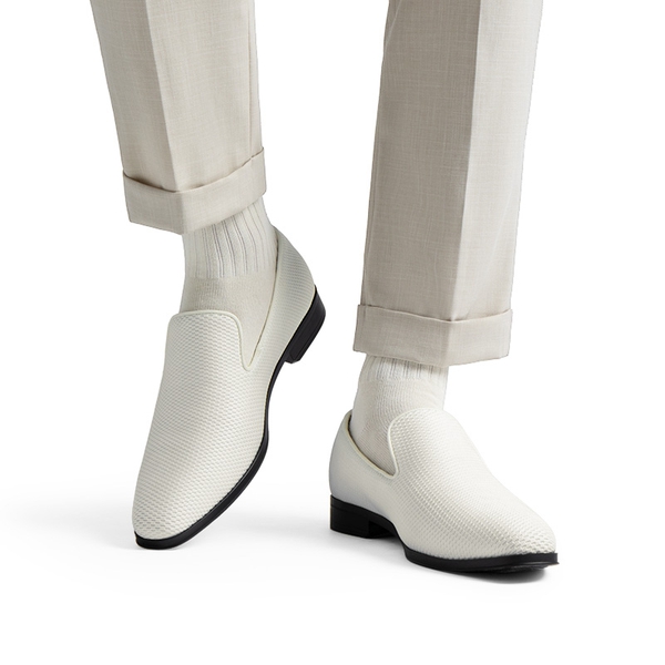Men's Velvet Slip-On Loafers - WHITE - 5