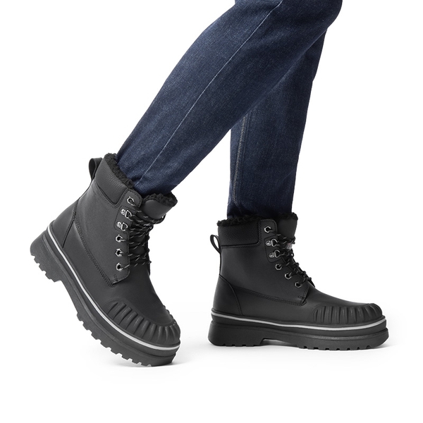 Men's Fur Lined Insulated Snow Boots - BLACK - 5