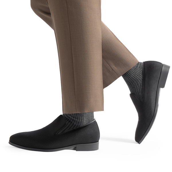 Men's Velvet Slip-On Loafers - BLACK - 6