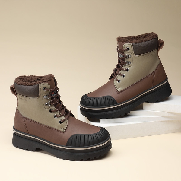 Men's Fur Lined Insulated Snow Boots - BROWN - 7