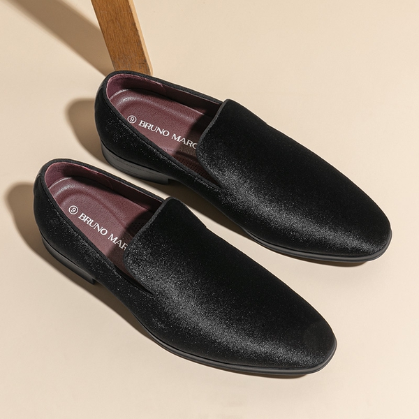 Men's Velvet Slip-On Loafers - BLACK-VELVET - 7