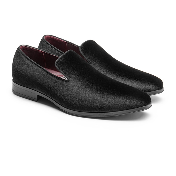 Men's Velvet Slip-On Loafers - BLACK-VELVET - 2