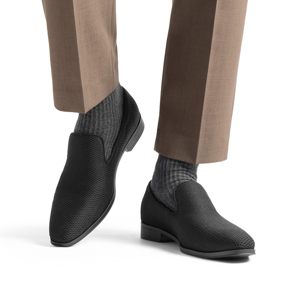 Men's Velvet Slip-On Loafers - BLACK - 5