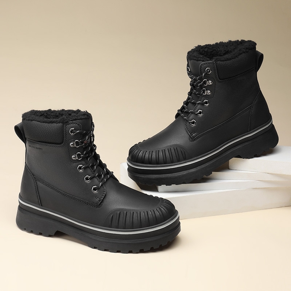 Men's Fur Lined Insulated Snow Boots - BLACK - 7
