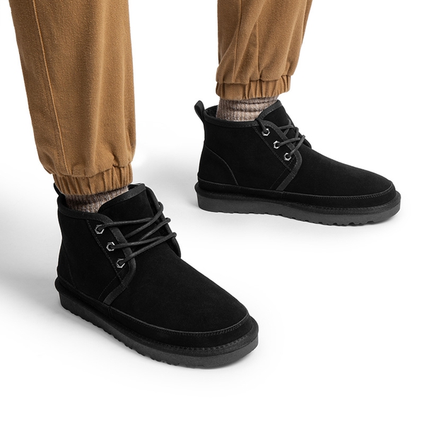 Men's Suede Fur Snow Boots - BLACK - 6