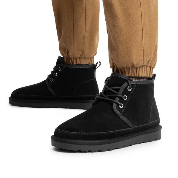 Men's Suede Fur Snow Boots - BLACK - 5