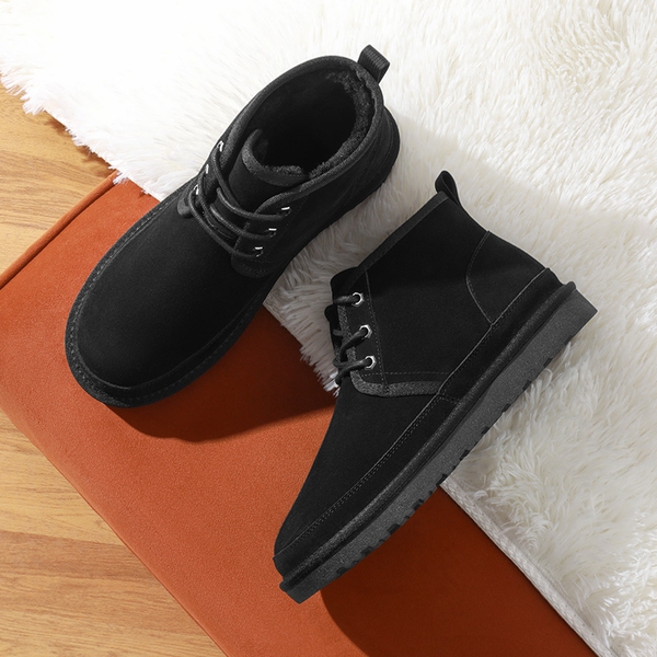 Men's Suede Fur Snow Boots - BLACK - 7