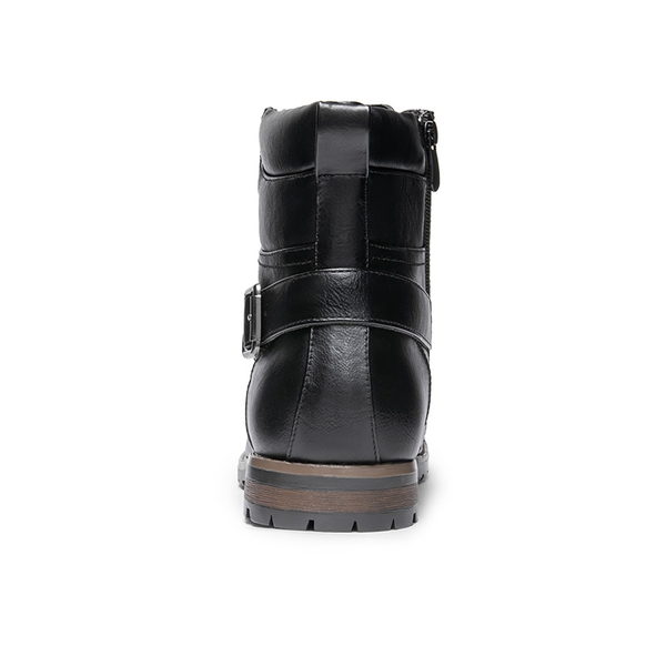 Men's Cap-Toe Motorcycle Combat Boots - BLACK - 4