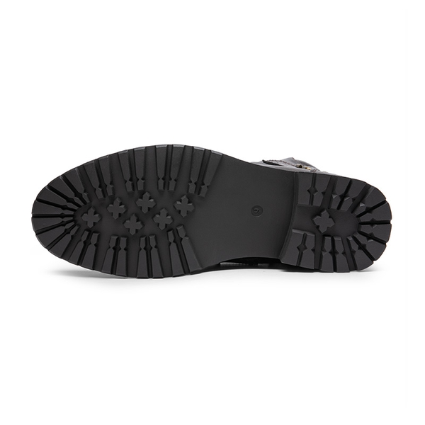 Men's Cap-Toe Motorcycle Combat Boots - DARK BROWN - 3
