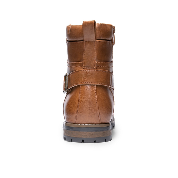 Men's Cap-Toe Motorcycle Combat Boots - BROWN - 4