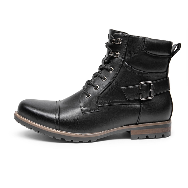 Men's Cap-Toe Motorcycle Combat Boots - BLACK - 1