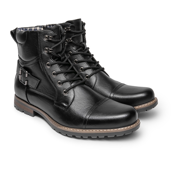 Men's Cap-Toe Motorcycle Combat Boots - BLACK - 2