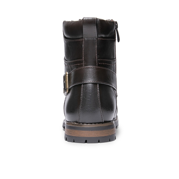 Men's Cap-Toe Motorcycle Combat Boots - DARK BROWN - 4