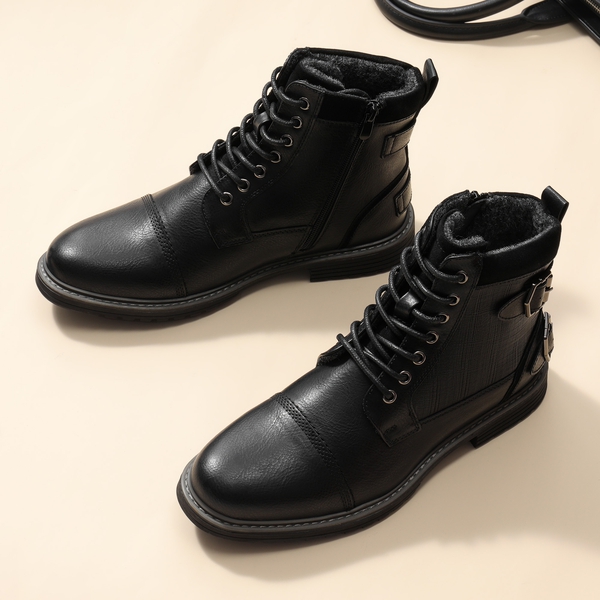 Men's Fur-Lined Oxford Dress Boots - BLACK - 4