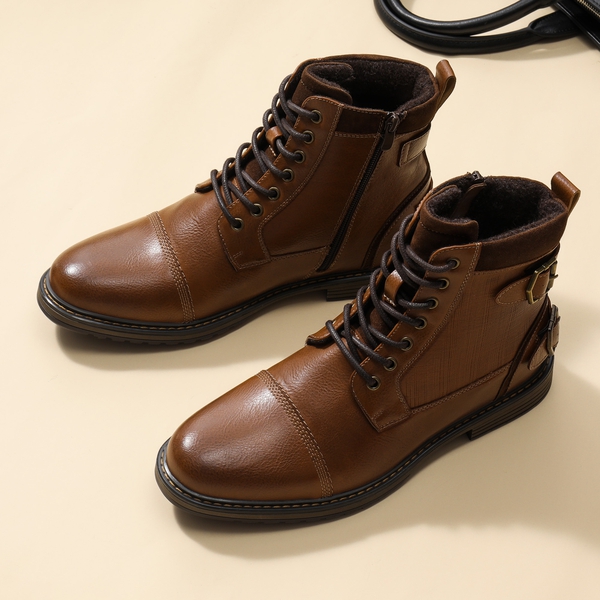 Men's Fur-Lined Oxford Dress Boots - CAMEL - 4