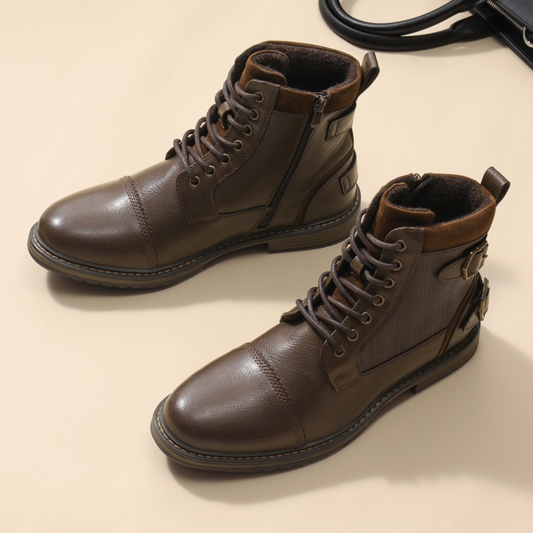 Men's Fur-Lined Oxford Dress Boots - BROWN - 4