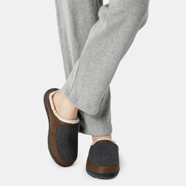 Men's Warm Fuzzy House Slippers - BROWN/GREY - 4