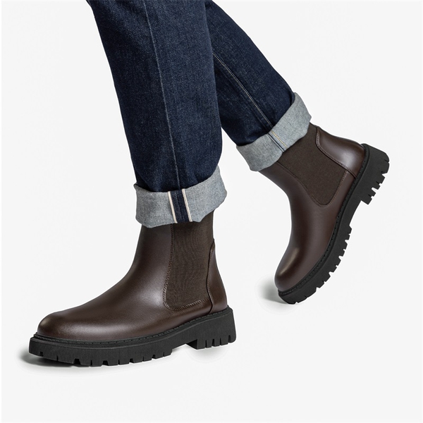 Men's Pull On Chelsea Boots - DARK BROWN-1 - 6