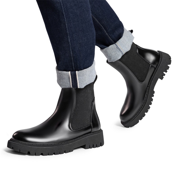 Men's Pull On Chelsea Boots - BLACK-PAT - 6