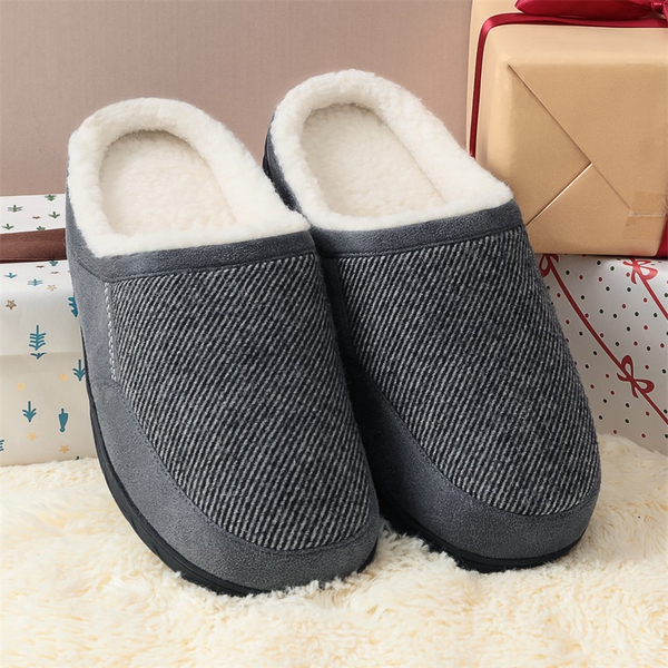 Men's Warm Fuzzy House Slippers - LIGHT GREY - 3