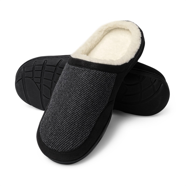 Men's Warm Fuzzy House Slippers - BLACK - 1