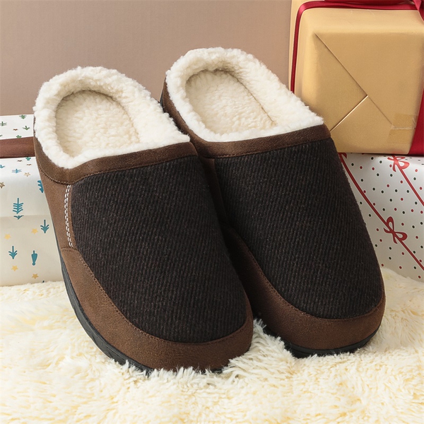 Men's Warm Fuzzy House Slippers - BROWN - 3