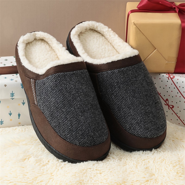Men's Warm Fuzzy House Slippers - BROWN/GREY - 3