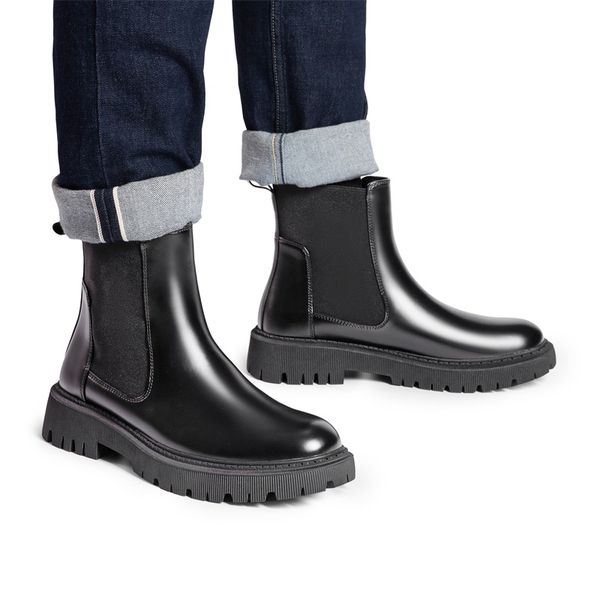 Men's Pull On Chelsea Boots - BLACK-PAT - 5