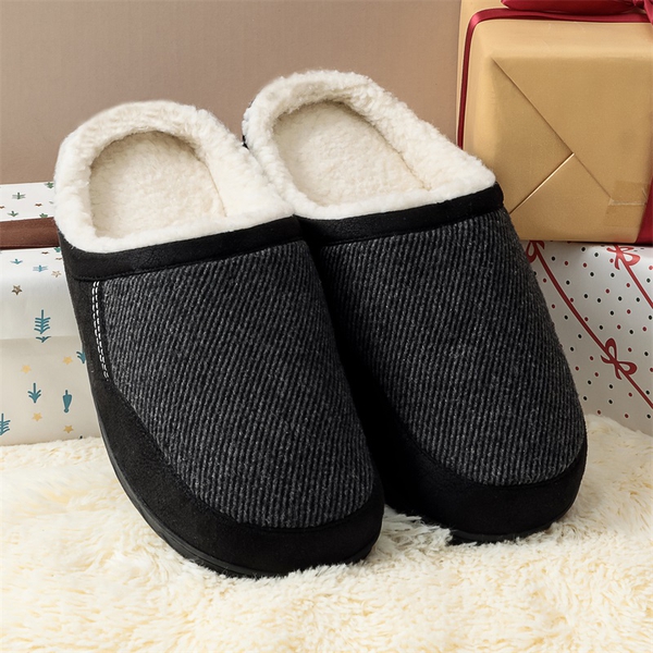 Men's Warm Fuzzy House Slippers - BLACK - 3