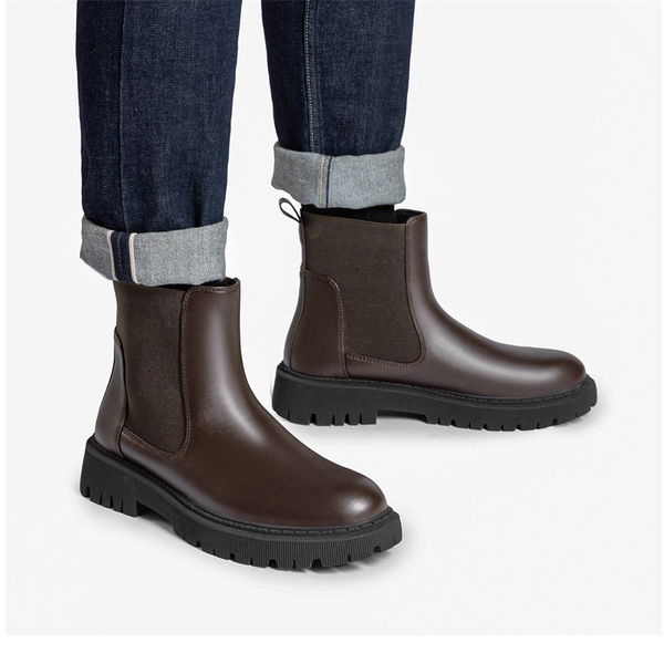 Men's Pull On Chelsea Boots - DARK BROWN-1 - 5