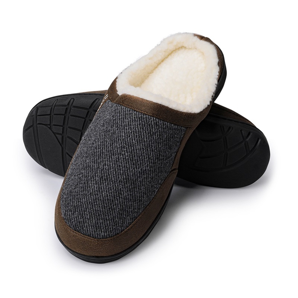 Men's Warm Fuzzy House Slippers - BROWN/GREY - 1