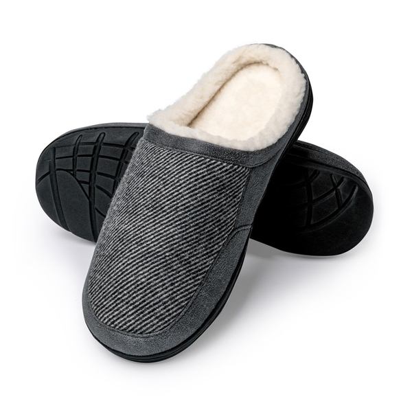 Men's Warm Fuzzy House Slippers - LIGHT GREY - 1